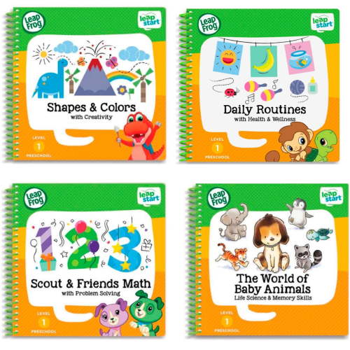 LeapFrog LeapStart Preschool Activity Book Bundle, Daily Routines, Math, Shapes, Animals