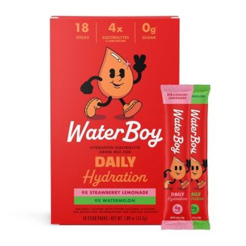 Waterboy Daily Hydration Sports Drink Variety Pack - Strawberry Lemonade + Watermelon - 1.89oz/18ct