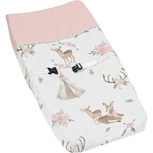 Sweet Jojo Designs Blush Pink, Mint Green and White Boho Changing Pad Cover for Woodland Deer Floral Collection
