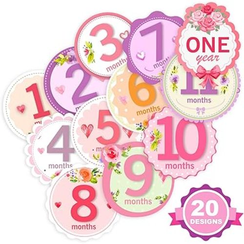 Baby Monthly Milestone Stickers for Girls by TurtleSurfers | Floral Designs with Holiday Themes Included! | All Months and First Year Including Bonus Milestones!