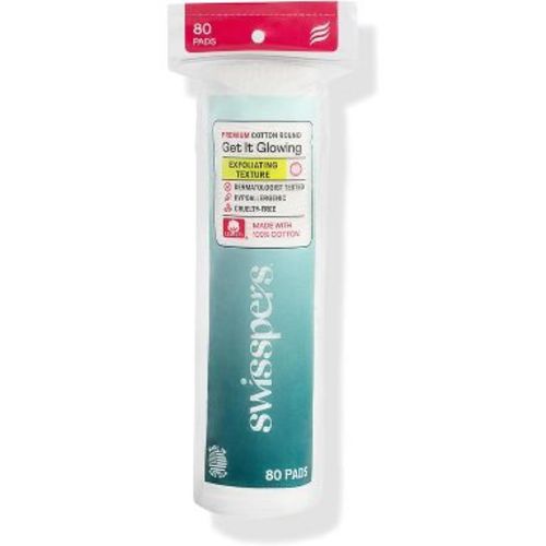 Swisspers - Premium Exfoliating Surface White Cotton Rounds, 80 Ct