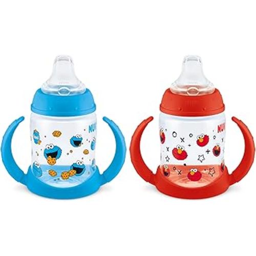 NUK Learner Cup, 5oz, Pack of 2, Sesame Street, Elmo and Cookie Monster – Soft Spout, Easy-Grip Handles, BPA Free, Spill Proof Transition Sippy Cup