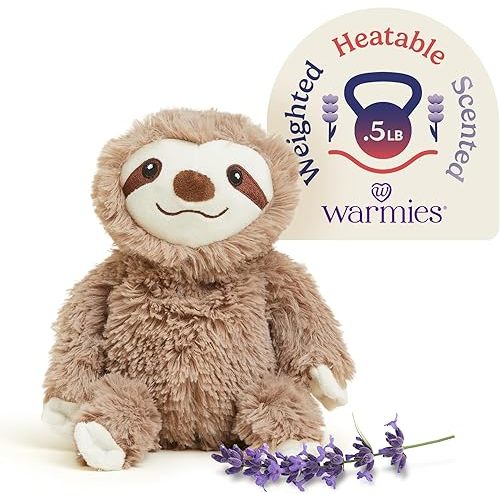 warmies Junior Microwavable & Weighted Stuffed Animals, Sloth - Heated Stuffed Animal Plushie for Warmth & Comfort - Cute Soft Plush Toys for Adults & Children (Boys, Girls, Babies & Toddlers)