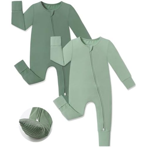 JunNeng Viscose from Bamboo Sleeper with Mittens, 2 Way Zipper Baby Boy Pajamas, Non Slip Sleep'N Play Romper