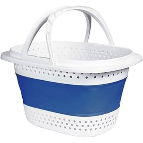 Collapsible Plastic Laundry Basket - 30L(7.9 Gallon) Foldable Small Laundry Basket with Handles, for Laundry, Camping, Indoor and Outdoor, Blue