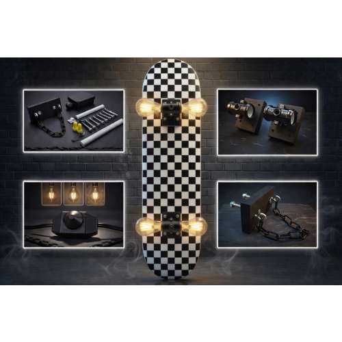 Skateboard Lamp Kit: With Wall Mount and Dimmer Switch, Vintage or LED Bulbs. DIY
