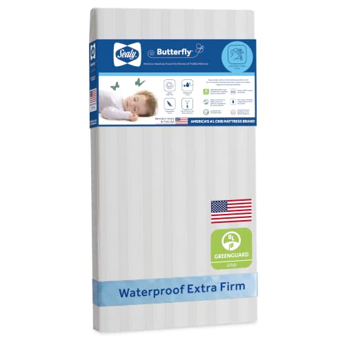 Sealy Baby Infant & Toddler Butterfly Crib Mattress - Premium Foam, Waterproof, Breathable and Washable Cover, GREENGUARD Gold Certified, Made in USA