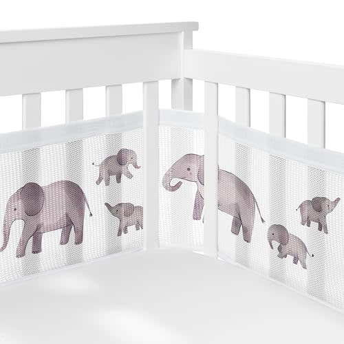 Sweet Jojo Designs + BreathableBaby 2-Piece Breathable Mesh Crib Liner Set (Watercolor Elephants) for Boys/Girls, Baby, Infants/Newborn Nursery (Grey, Jungle, Safari, Mom and Child Elephant, Tropical)