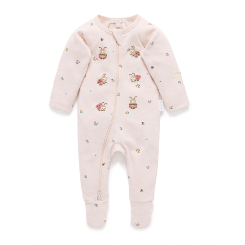 Pink Ladybird Thick Zip Growsuit - Baby Growsuits - Purebaby