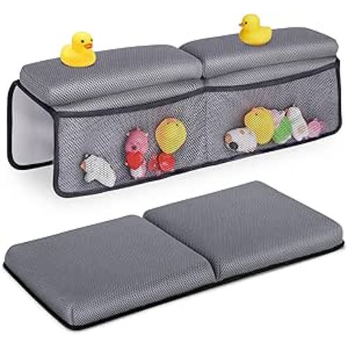 Baby Bath Kneeler and Elbow Rest Pad Set - Kneeler and Elbow Support with Memory Foam and Bath Toys Organizer