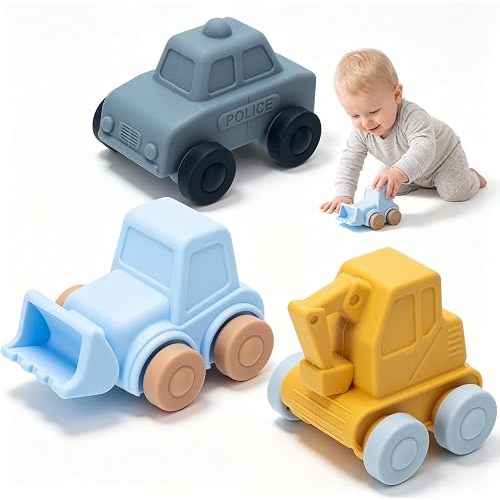 CAPAKIDDO Food‑Grade Silicone Baby Toy Cars, Push and Go,6M+
