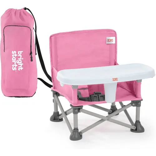 Bright Starts Pop 'N Sit Portable Booster, Indoor/Outdoor Use, Floor Seat with Feeding Tray, Pink, 6 Mos - 3 Yrs