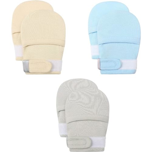 HAPIU Baby No Scratch Mittens Stay On, 100% Cotton Breathable, Adjustable Infant Gloves for Boys Girls, Newborn - 12 M