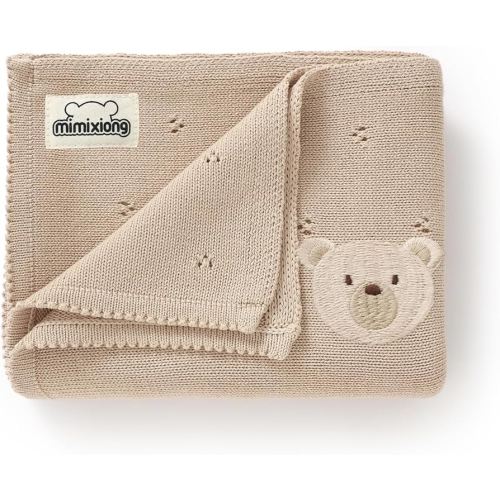 mimixiong Organic Cotton Baby Blanket Neutral Knitted Soft Crib Nursery Swaddling Receiving Blankets for Newborn Baby Boy Girl 40x30 Inch (Oatmeal)