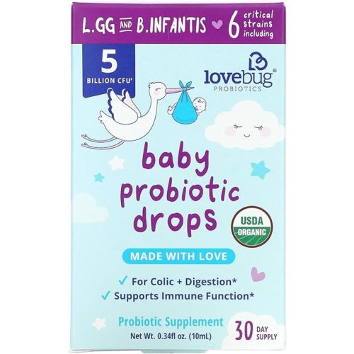Lovebug Award Winning USDA Organic Probiotic for Infants & Babies | Helps with Colic, Reflux, Diarrhea, Constipation & Gas | Multi-Strain 5 Billion CFU | Liquid Drops | Ages 0-24 Months
