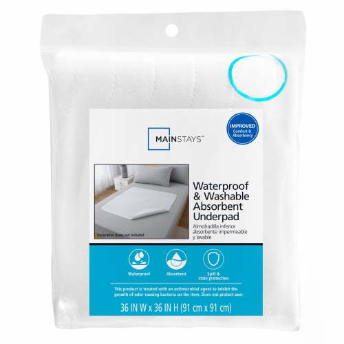 Mainstays Waterproof Washable Absorbent Underpad, One Size, Four-Layer Bed Protection