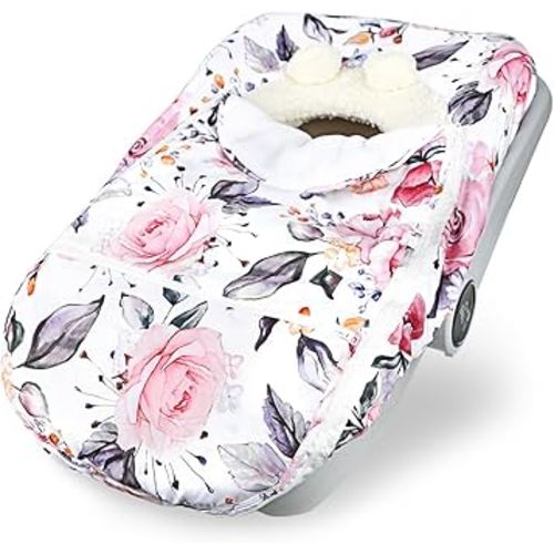 Pea Pod Winter Car Seat Cover for Baby, Infant Car Seat Canopies Cover for Newborn, Warm Plush Fleece Inner Protect Baby from Cold Wind, Stylish Floral