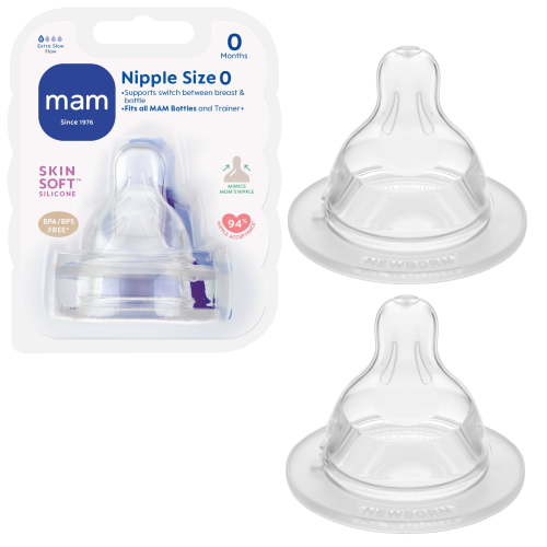MAM Bottle Nipples, 2 Pack, Slow Flow, SkinSoft Silicone, BPA-Free