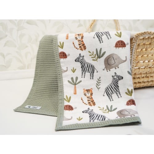 Safari Themed Newborn blanket, Natural baby blanket, Organic cotton baby blanket, Light Breathable two-layer baby blanket