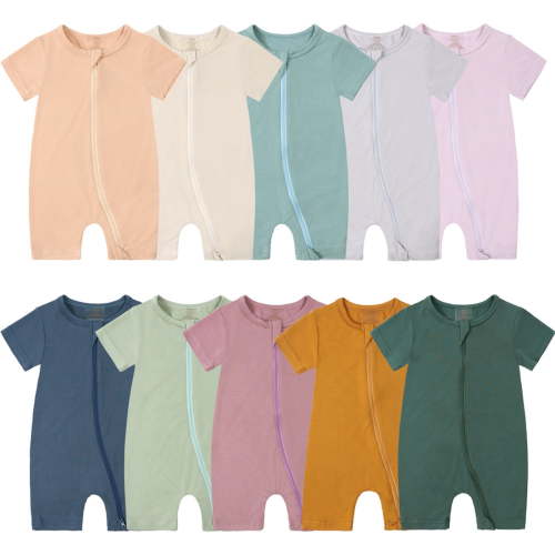 Breathable Ribbed Romper Short Sleeve Zip-Front Jumpsuit Soft Stretchy 1-Piece Outfit for Baby Boys & Girls All-Season Wear Grey 3-6 Months