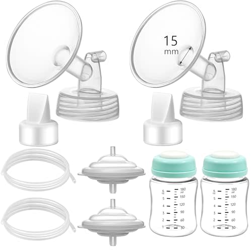 Momstouch Pump Parts Compatible with Spectra S1/S2/9 Plus, Not Original Accessories, Full Set Replacements Include 15mm Flange, Duckbill Valve, Backflow Protector, Tubing and Bottle