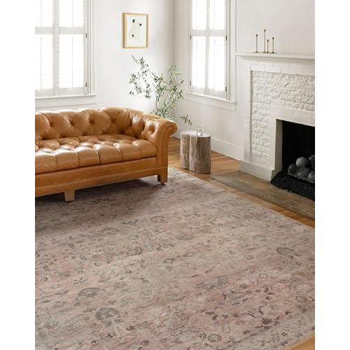Loloi Hathaway Collection HTH-06 Blush/Multi 5'-0" x 7'-6", .25" Thick Area Rug, Soft, Durable, Printed, Modern, Low Pile, Non-Shedding, Easy Clean, Living Room Rug