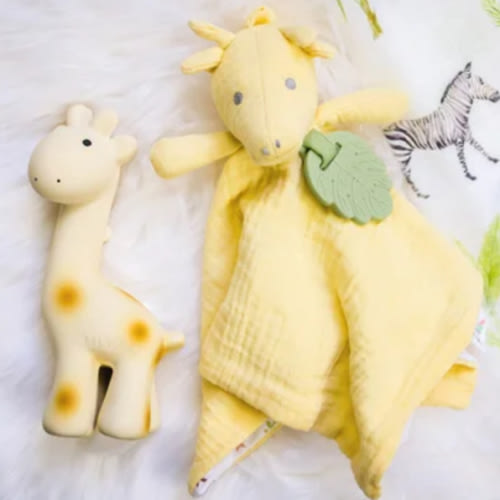 Giraffe Natural Rubber Teether, Rattle & Bath Toy & Giraffe Comforter with Leaf Teether (Both Organic) - Tikiri Toys Dolls & Doll Accessories | Maisonette