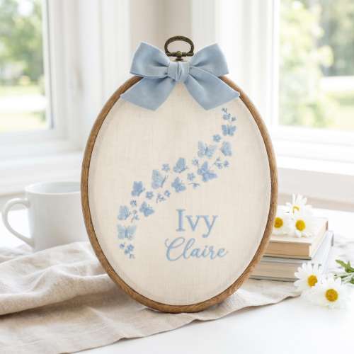 Personalized Floral Butterfly Name Hoop, Embroidered Baby Name Sign, Nursery Decor