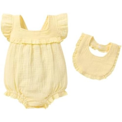 YOUNGER TREE Baby Girl Romper 100% Cotton Ruffle Sleeveless Summer Outfit with Accessory Soft Infant Clothes for Daily Wear