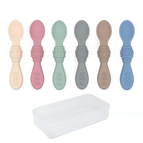 Elk and Friends Silicone Baby Spoons | Travel Case Included | First Stage Infant Toddler Spoon | Baby Led Weaning Stage | Dishwasher Safe