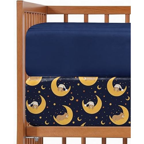 2-Pack Mini Crib Sheets Fitted - Pack N Play Sheets for Pack and Play Mattress - Stretchy Soft Microfiber Playard Bedding - Mini Toddler Bed Cover for Boys & Girls - Oeko-Tex - 38 x 24in, Moon Bear