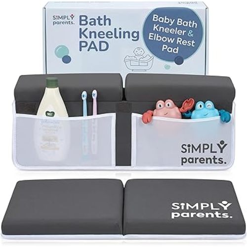 Simply Parents Comfortable Baby Bath Kneeler and Elbow Rest Pad Set - Quick-Dry Non-Slip Bath Kneeling Pad for Bathing Baby, Baby Bath Time Essentials for Newborn, Baby Bath Accessories for Tub