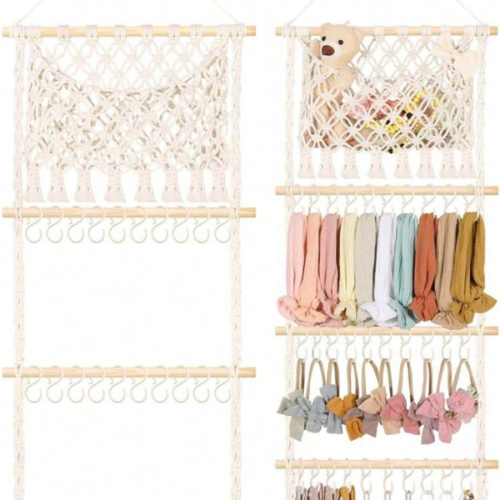 Oaoleer 1PC Headband Holder Hair Bow Organizer For Girls, Macrame Bow Holder Hair Accessories Organizer Storage Large Capacity Wall Hanging