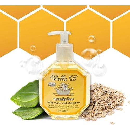 Bella B Squeaky Bee Bodywash 8 oz Baby Baby Bath Organic Natural Kids Organic Soap Baby Soap Organic 8 oz, Body Wash and Shampoo, Aloe Vera, 1 Count
