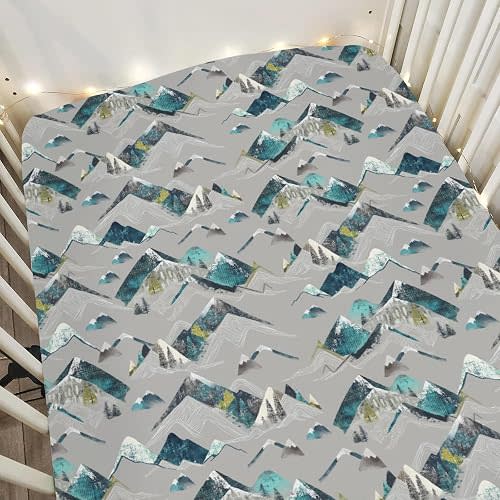 Boho Mountains Baby Crib Sheets for Boy Girl 52x28Inch Neutral Mountain Range Hiking Wild Soft Snug Fitted Crib Mattress Cover Adventure Baby Sheet for Standard Crib & Toddler Bed Mattress