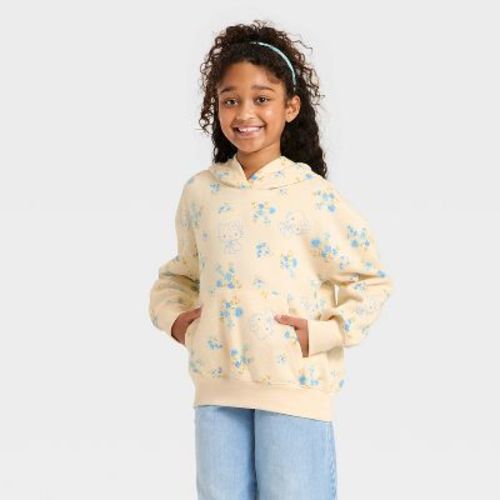 Girls' Hello Kitty Floral Printed Hoodie Pullover Sweatshirt - Cream S