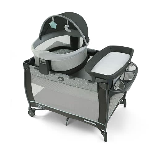 Graco Pack n Play Travel Dome LX Playard Raised Travel Bassinet, UV50 Canopy, Changer & Storage, Astin