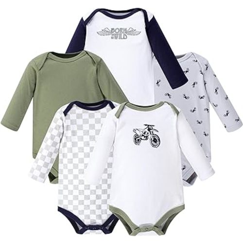 Hudson Baby baby-boys Cotton Long-sleeve Bodysuits 5-pack
