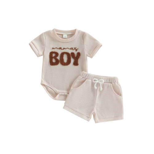 Loicainy Infant Baby Boy Summer Outfits 3 6 12 18 Month Letter Embroidered Crew Neck Short Sleeve Romper and Shorts 2 Pcs Clothes Set