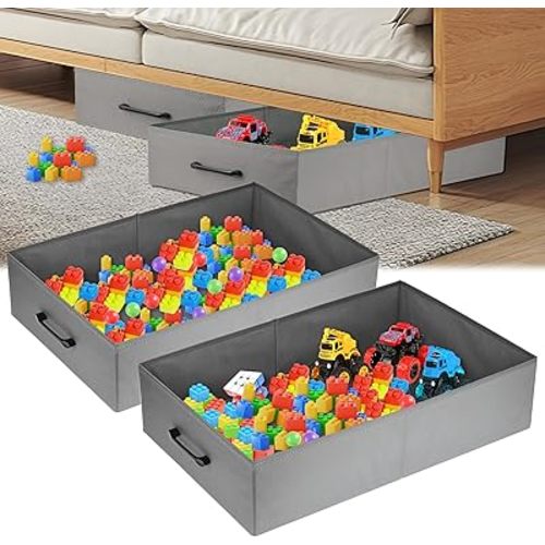 CIEOVO 2 Pack Under Couch Storage Containers, Foldable Under Sofa Storage Organizer Under Couch Storage Box with Handle for Toys Puzzles Dolls Books Graffiti Graffiti Tools