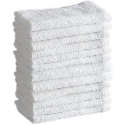 QUBA LINEN 100% Cotton Washcloth Set – Soft, Absorbent Face Towels for Bathroom & Gym Use – Durable, Reusable, Machine Washable Wash Cloths - White Color, 12x12 Inches, Pack of 12