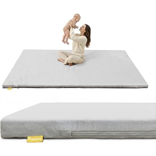 71" ×59" Padded Baby Play Mat for Floor, 1.2" Thick Machine Washable Foam Playmat, Soft Tummy Time Crawling Playpen Mat with Non-Slip Bottom, Fits 71" x59" Playpens