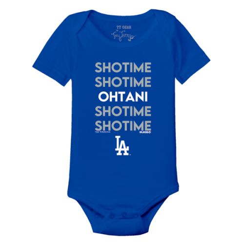 Infant Los Angeles Dodgers Shohei Ohtani Tiny Turnip Royal Stacked Graphic Bodysuit