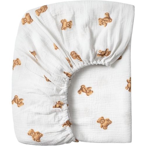 Muslin Crib Sheet, 100% Cotton Fitted Crib Sheet 28x52 Soft and Breathable Baby Boys Girls Cover for Standard Crib and Toddler Mattresses, Bear
