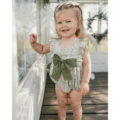 Indie Bow Front Bubble Romper - Bleu de Provence - Bailey's Blossoms