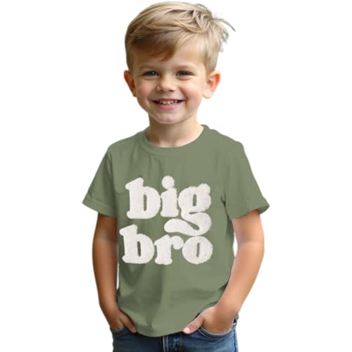 AFUKUIA Big Brother Shirts for Toddler Baby Boy Big Bro Chenille Patch T-Shirt Big Brother Announcement Short Sleeve Tee Tops
