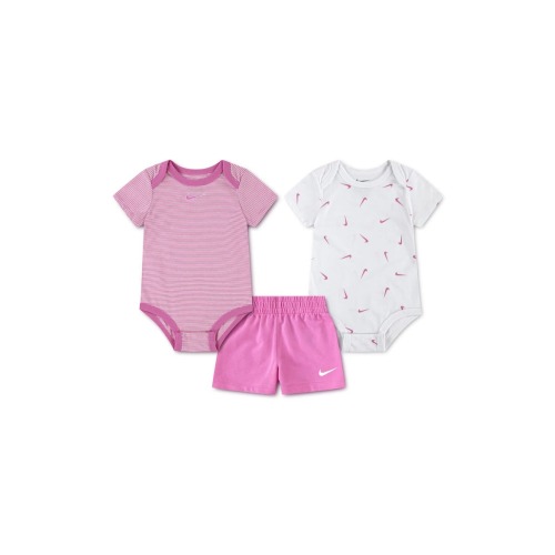 Kids' 3-Piece Stripe & Swooshfetti Bodysuit & Shorts Set