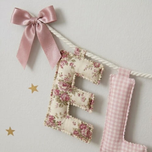 Fabric Letter Name Banner - Personalized Floral and Gingham Nursery Decor