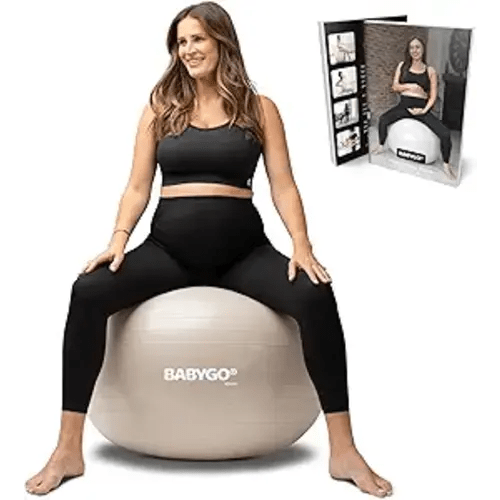 BABYGO Birthing Ball - Pregnancy Yoga Labor & Exercise Ball & Book Set Trimester Targeting, Maternity Physio, Birth & Recovery Plan Included Anti Burst Eco Friendly