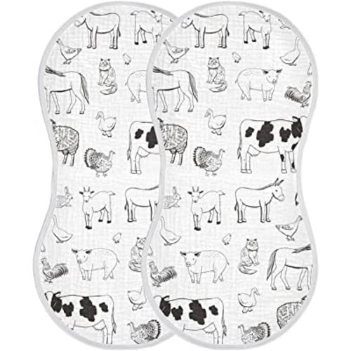 Muslin Baby Burp Cloths Set of 1, Soft Absorbent Farm Animals Muslin Washcloths, Bibs, Face Towel for Newborn Boys Girls, 22 x 11 Inch